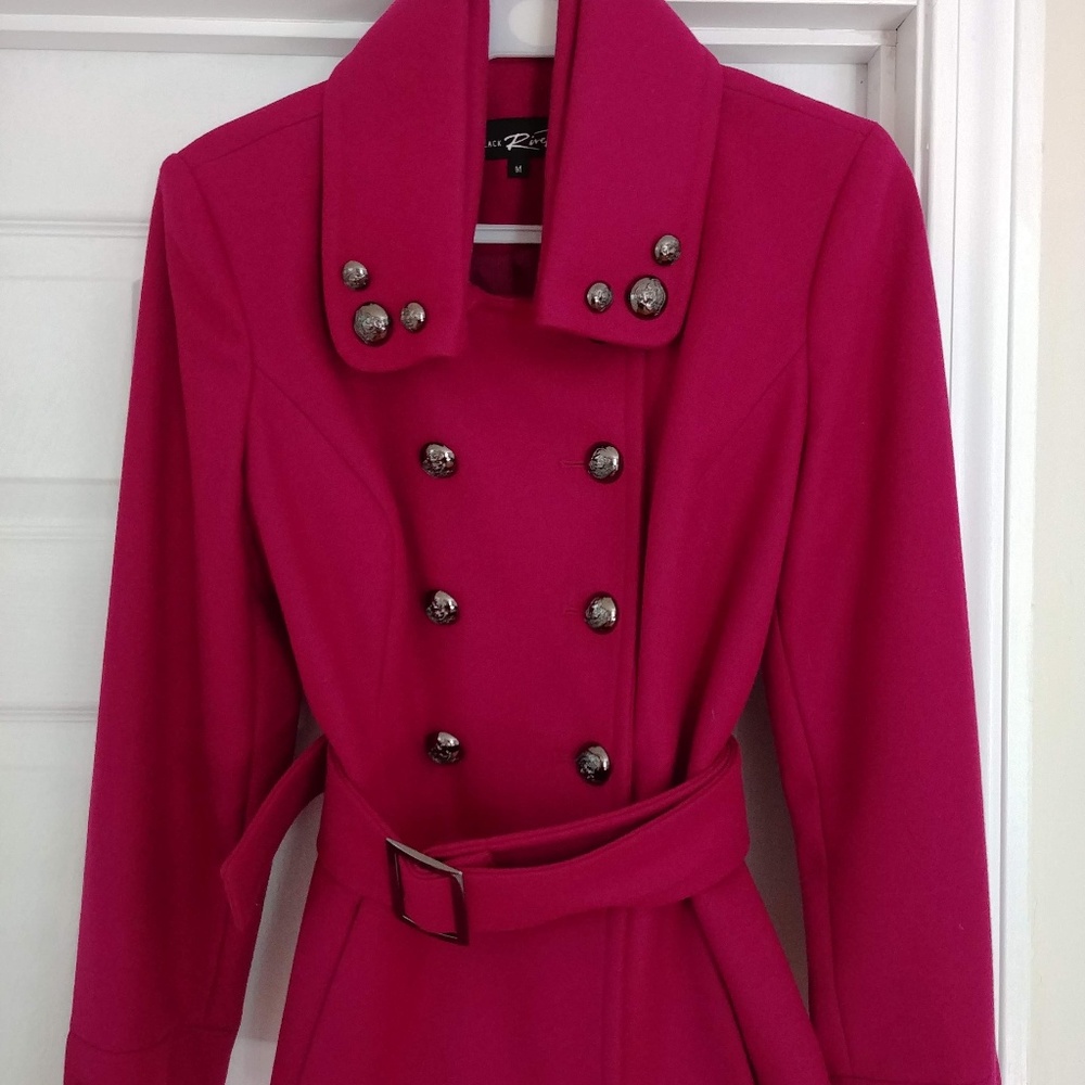Fuchsia Black Rivet Coat Wool, size M